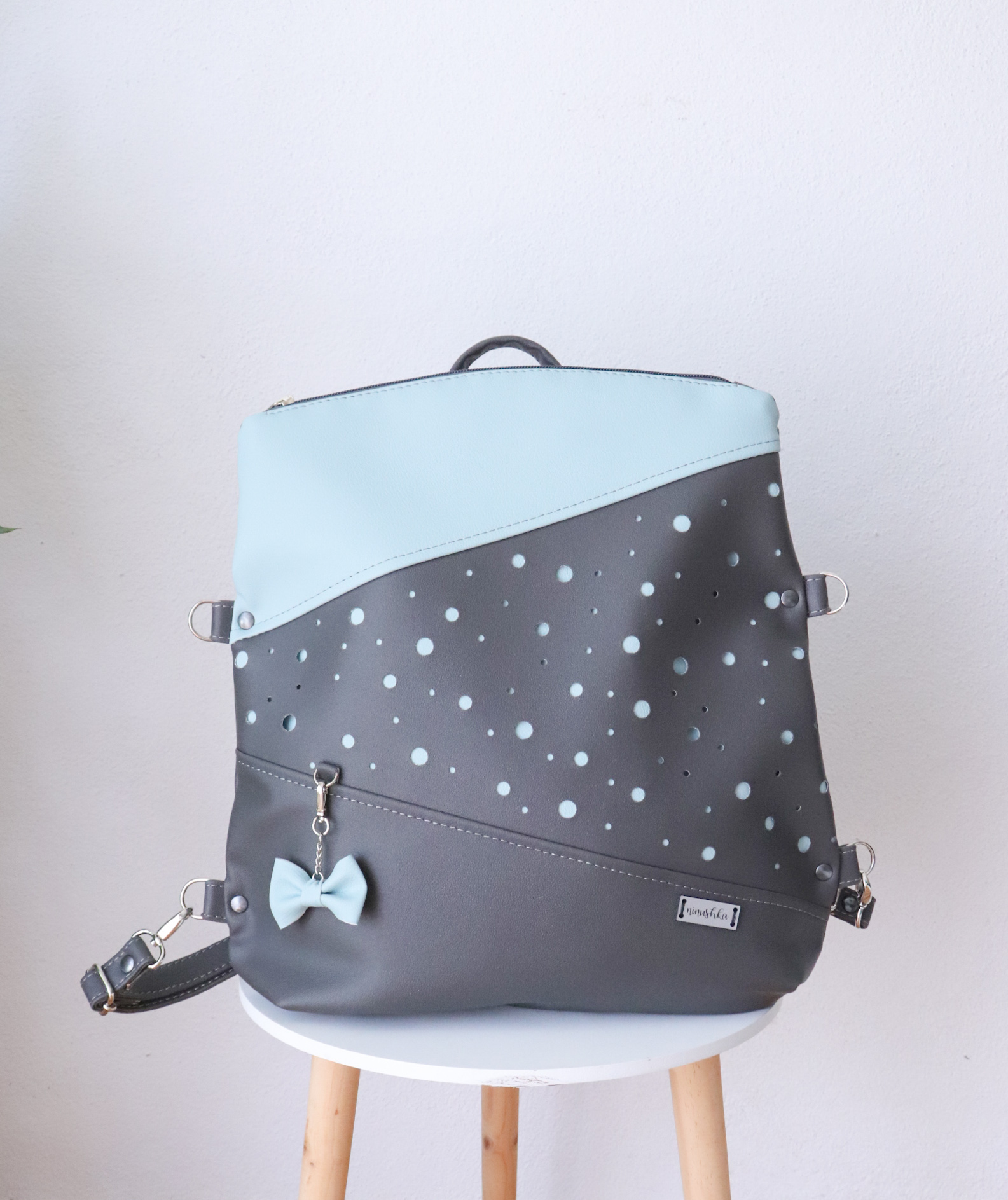 Torba 2v1 - temno siva z mint